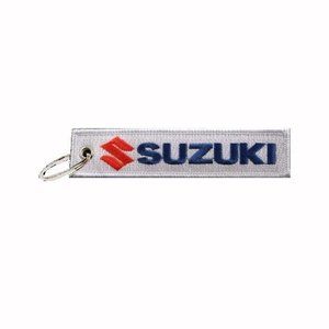 Suzuki White-Blue Key Chain Fob Embroidered - NEW FAST SHIP